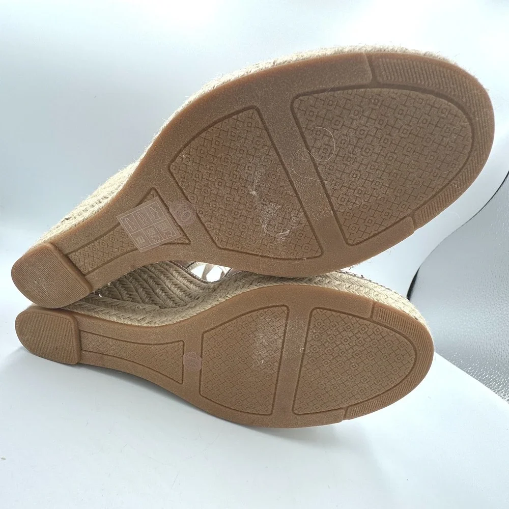 Tory Burch Frieda Espadrille Platform Wedge Sandals Pink Striped Canvas US 10‎